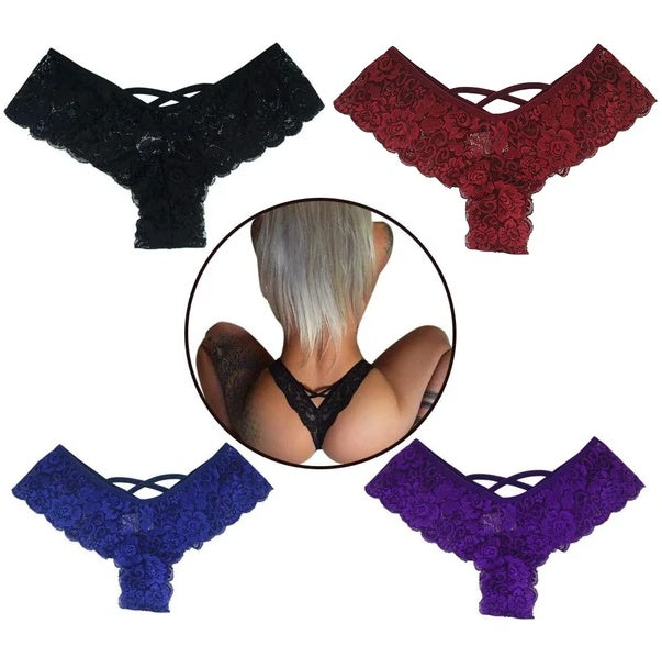 Paquete de 4 bragas de encaje sexy para mujer, lencería, tanga, talla grande
